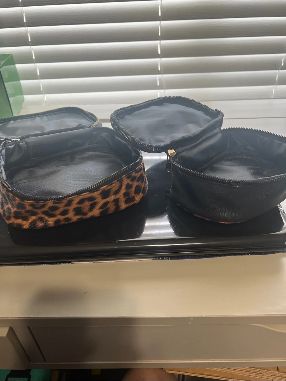 Source Unknown Leopard Print and Black Cosmetic Bags